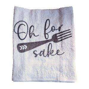 White Towel with Humorous Gray Fork Design